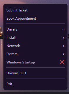 TrayMax tray menu on Windows