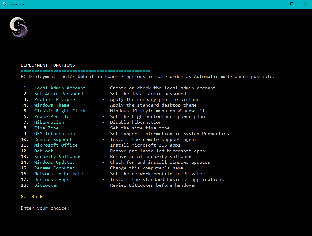 StageOne manual task list